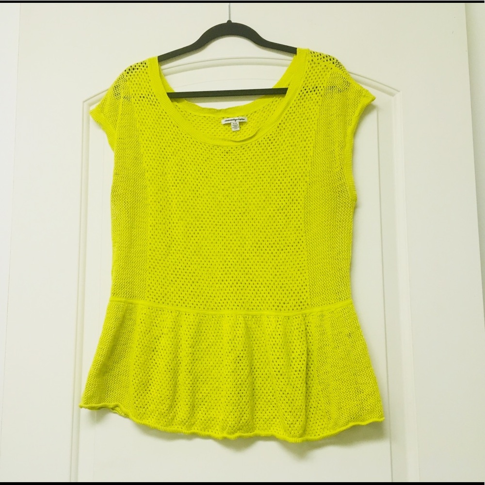 LAST CHANCE AE Bright Yellow Mesh Peplum Top